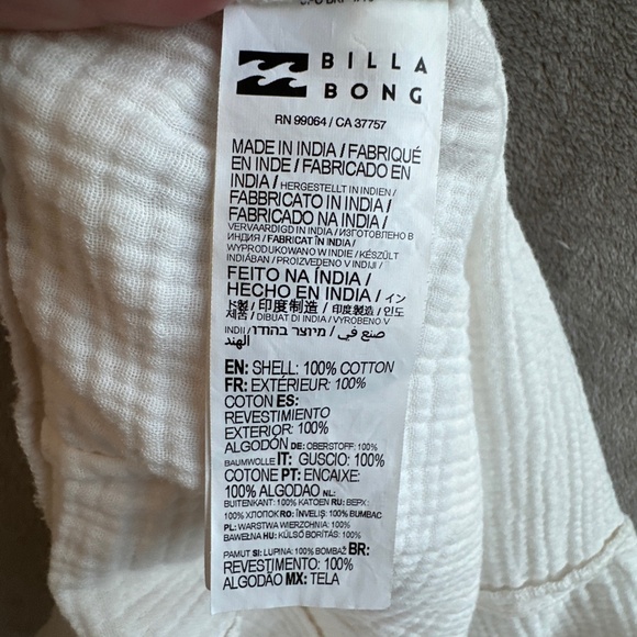 BILLABONG Beach Crush Short Overall White Cream Medium Romper Boho Beach Chic - Picture 5 of 7